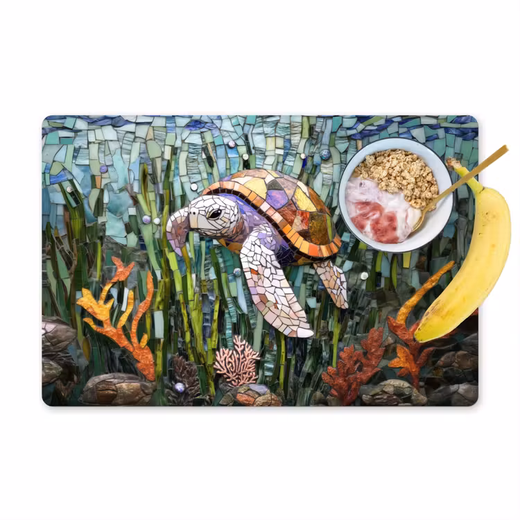 Placemat vinyl - Schildpad - Zeewier - Mozaïek — 1