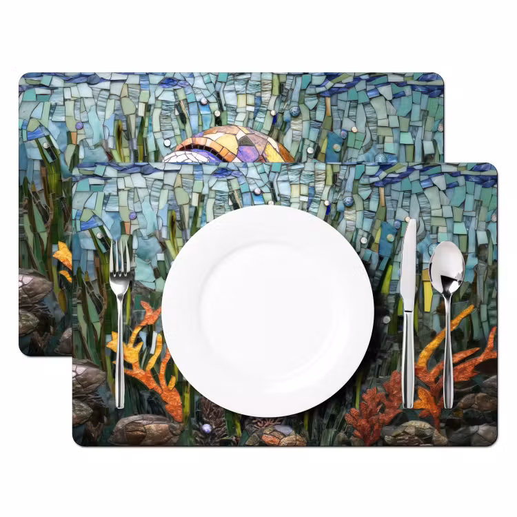 Placemat vinyl - Schildpad - Zeewier - Mozaïek — 2