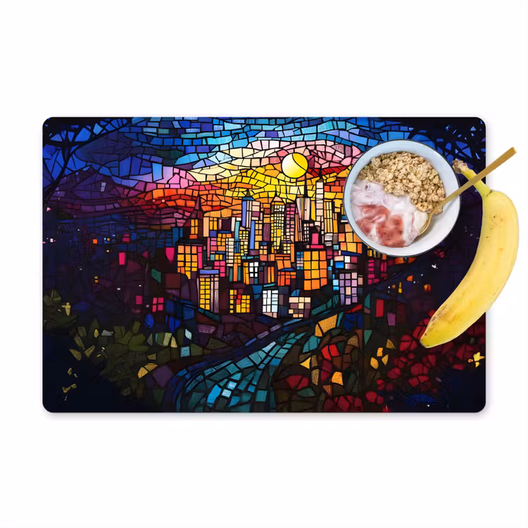 Placemat vinyl - Stad - Maan - Mozaïek - Kleurrijk — 1
