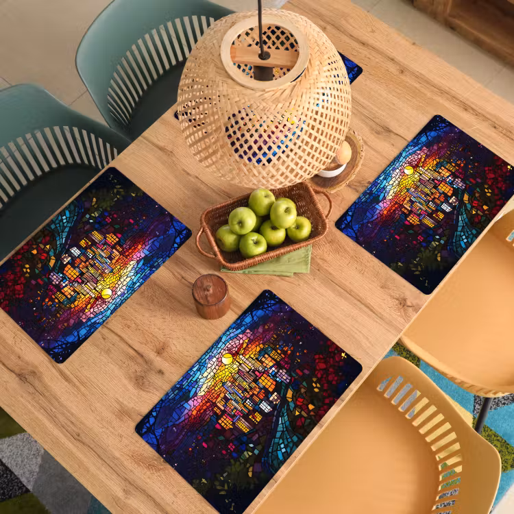 Placemat vinyl - Stad - Maan - Mozaïek - Kleurrijk — 3