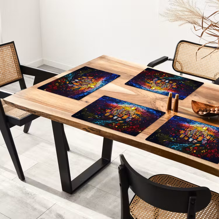 Placemat vinyl - Stad - Maan - Mozaïek - Kleurrijk — 4