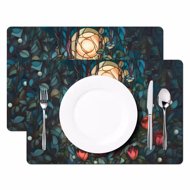 Placemat vinyl - Vos - Mozaïek - Bos - Maan — 2