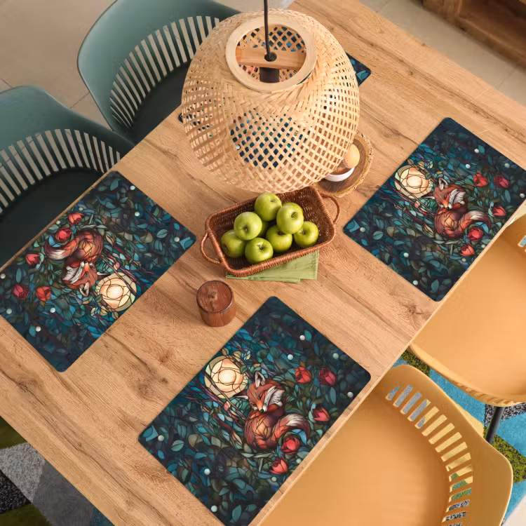 Placemat vinyl - Vos - Mozaïek - Bos - Maan — 3