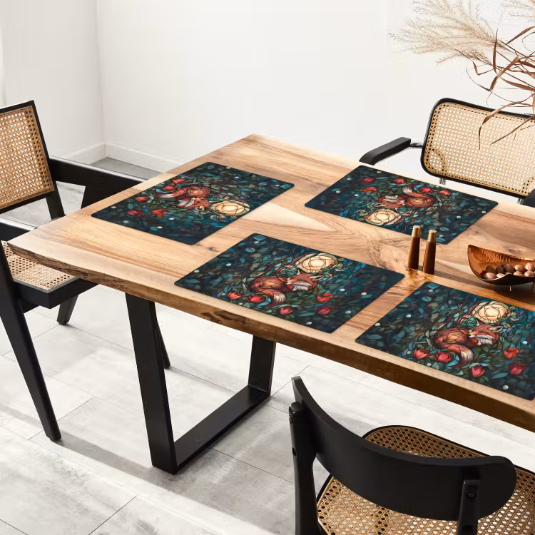 Placemat vinyl - Vos - Mozaïek - Bos - Maan — 4