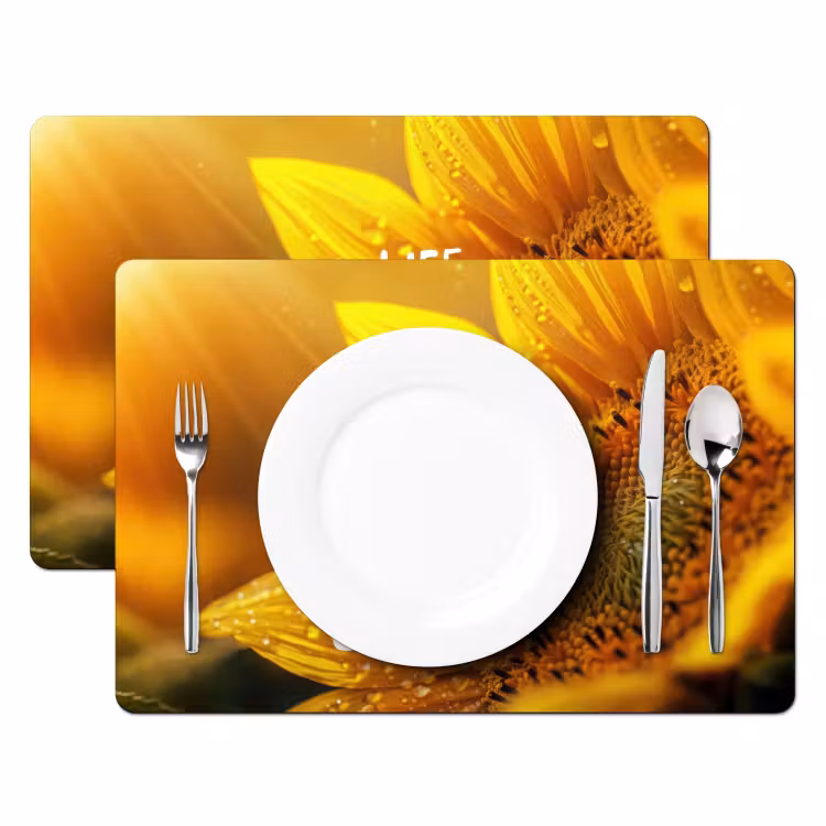 Placemat vinyl - Zonnebloem - Close up - Geel - Quote — 2