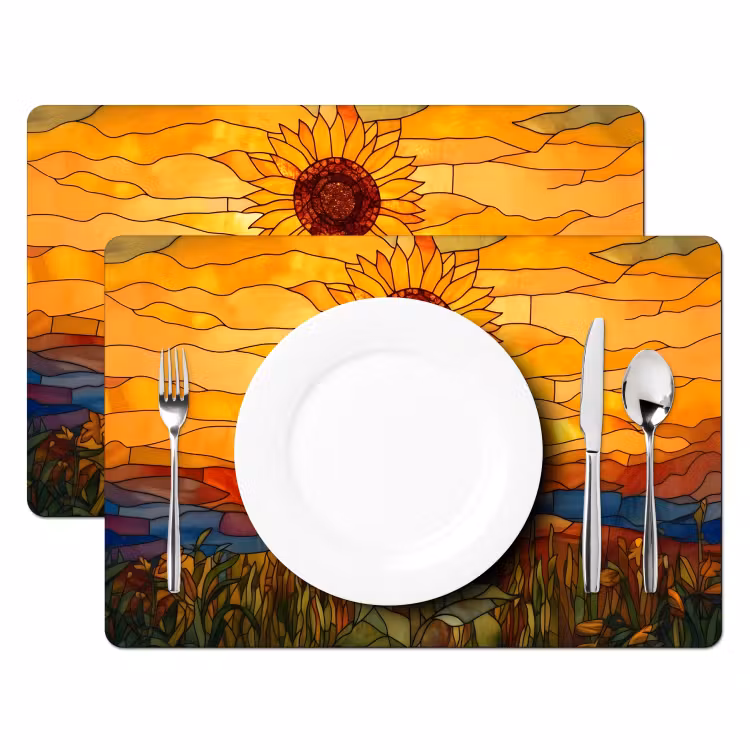 Placemat vinyl - Zonnebloem - Mozaïek - Zonsondergang - Geel — 2