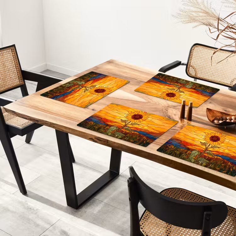 Placemat vinyl - Zonnebloem - Mozaïek - Zonsondergang - Geel — 4