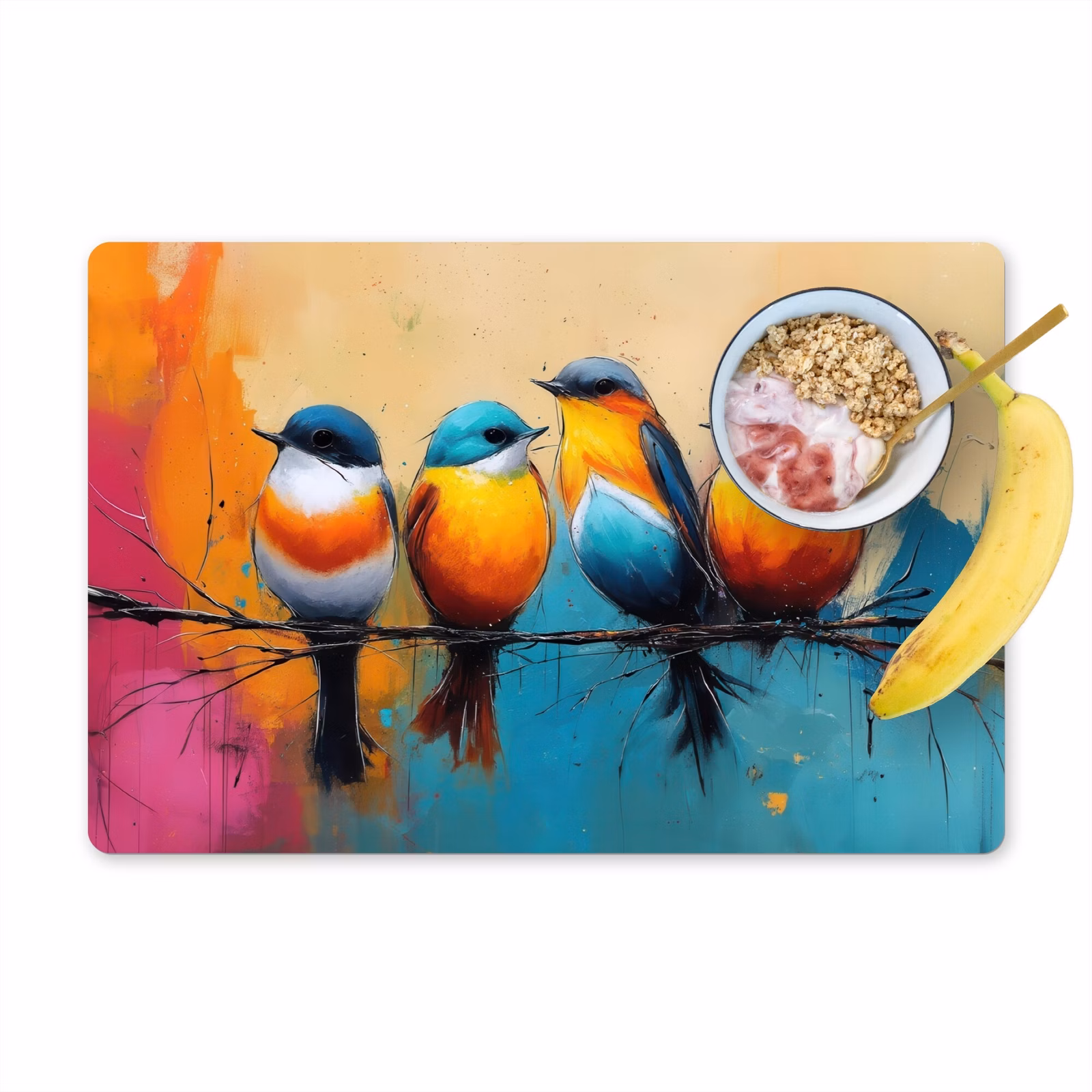Placemat vinyl - Vogels - Kleurrijk - Tak - Abstract — 1