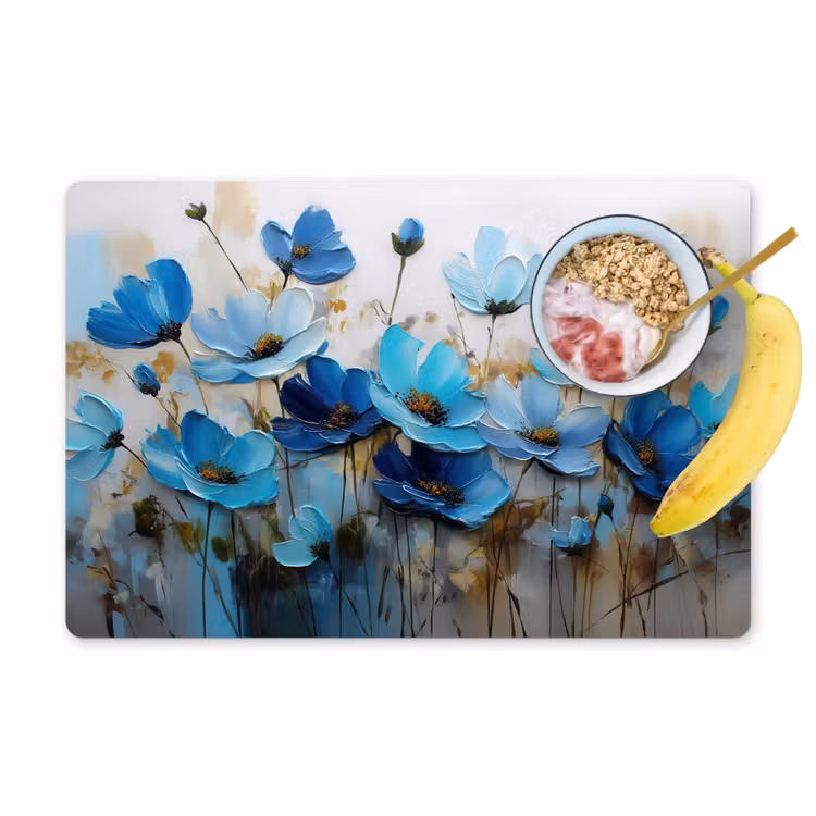 Placemat vinyl - Bloemen - Schilderij - Blauw — 1