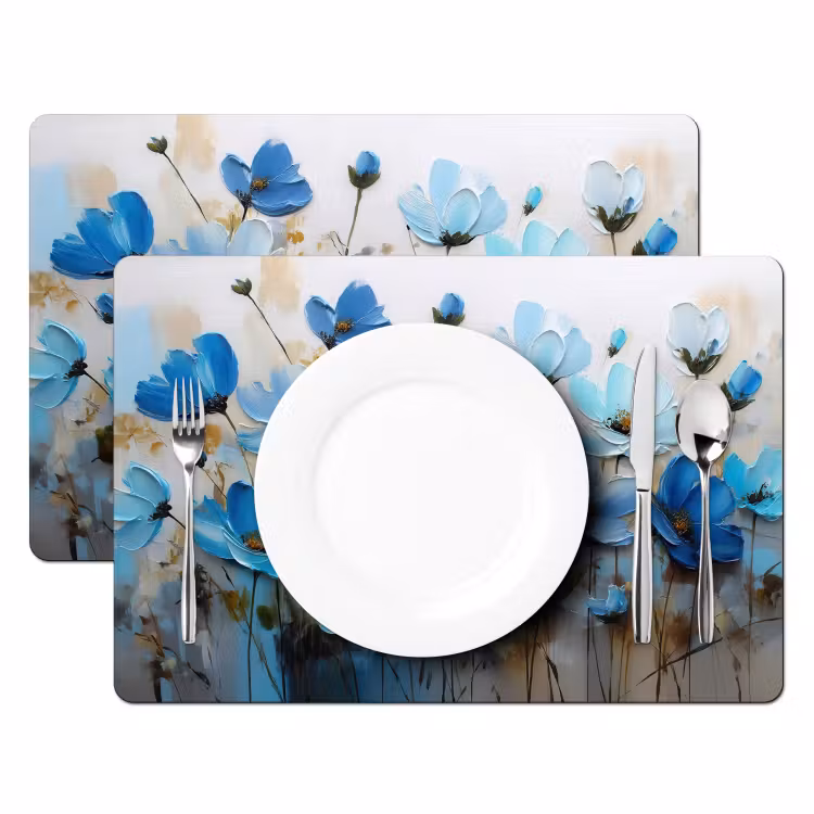 Placemat vinyl - Bloemen - Schilderij - Blauw — 2