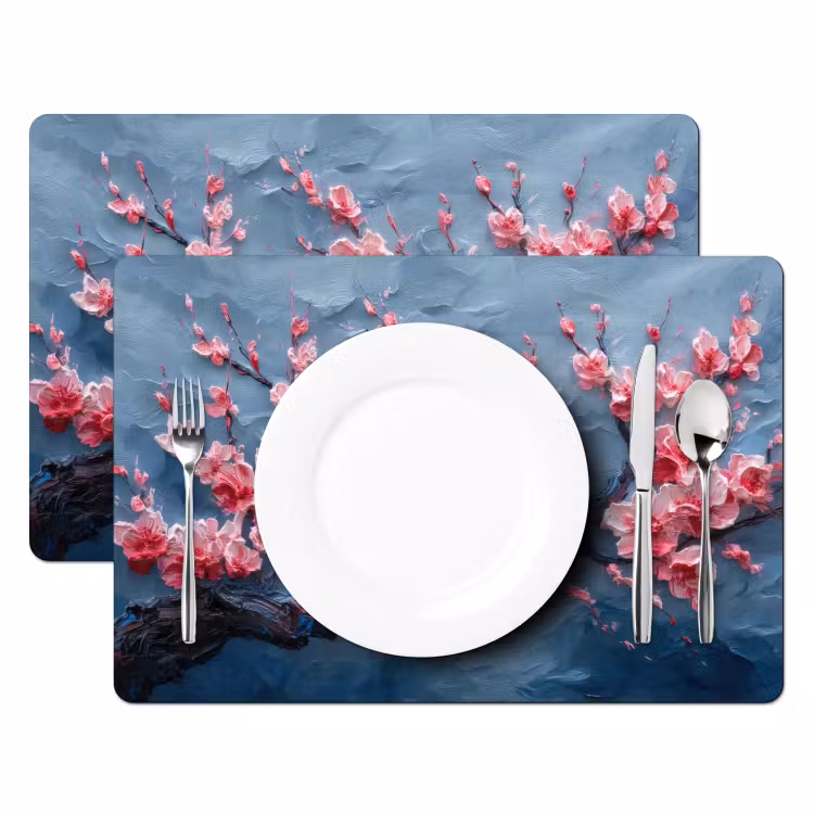Placemat vinyl - Bloesem - Bloem - Roze - Tak — 2