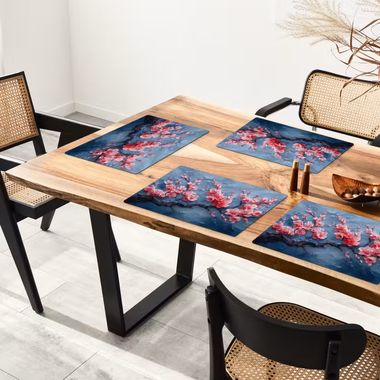 Placemat vinyl - Bloesem - Bloem - Roze - Tak — 4