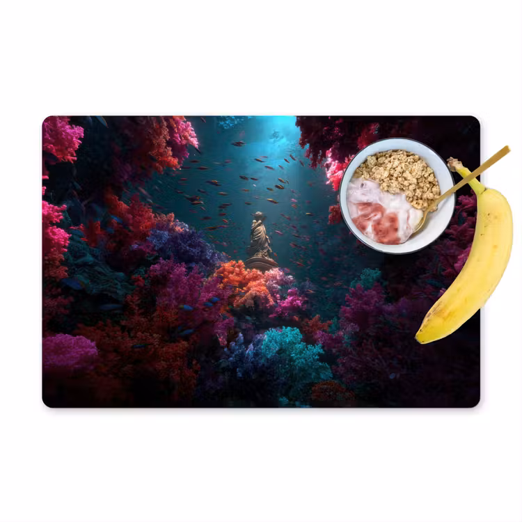 Placemat vinyl - Standbeeld - Zeebodem - Koraal - Kleurrijk — 1