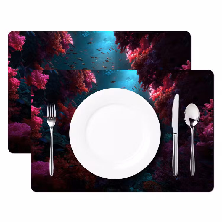Placemat vinyl - Standbeeld - Zeebodem - Koraal - Kleurrijk — 2