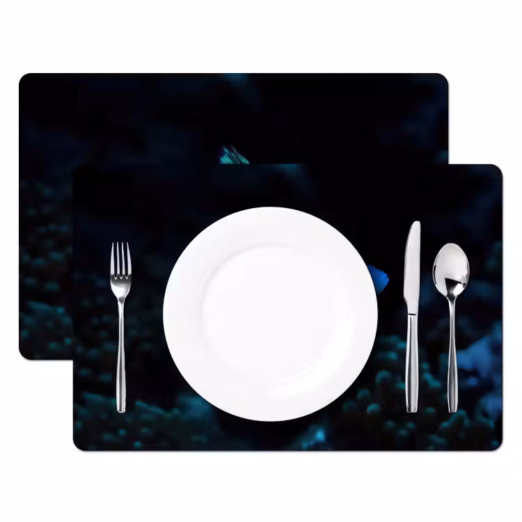 Placemat vinyl - Vis - Stippen - Koraal - Blauw — 2