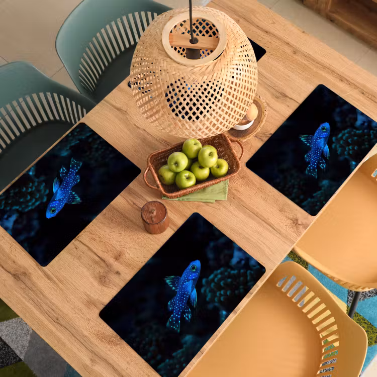 Placemat vinyl - Vis - Stippen - Koraal - Blauw — 3