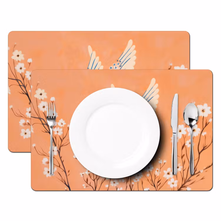 Placemat vinyl - Vogel - Bloesemtakken - Warm - Kleurrijk — 2