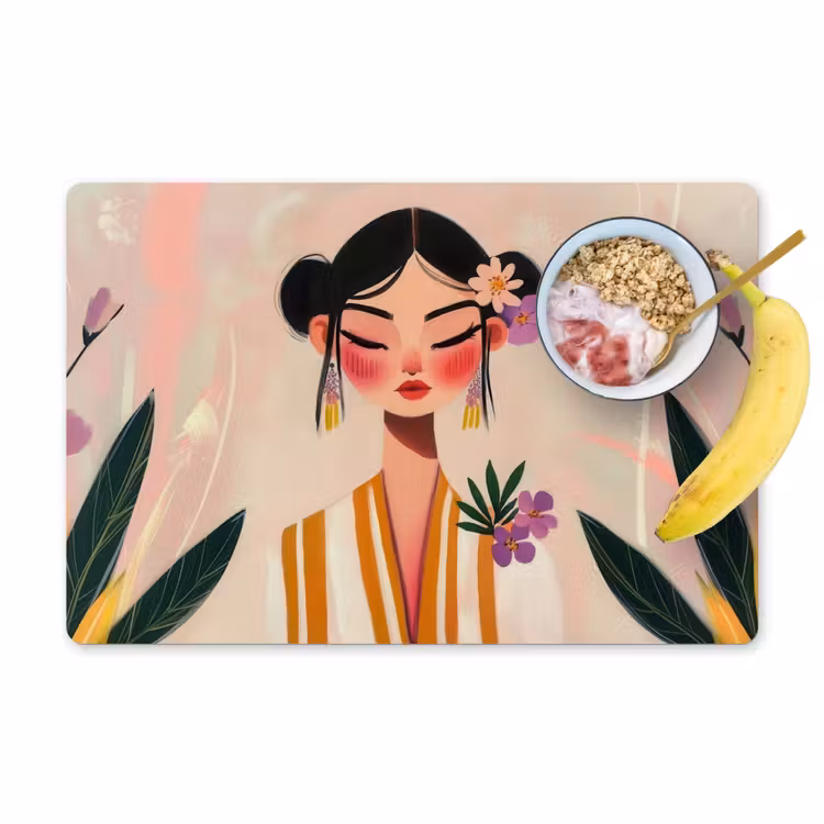 Placemat vinyl - Vrouw - Bloemen - Pastel — 1
