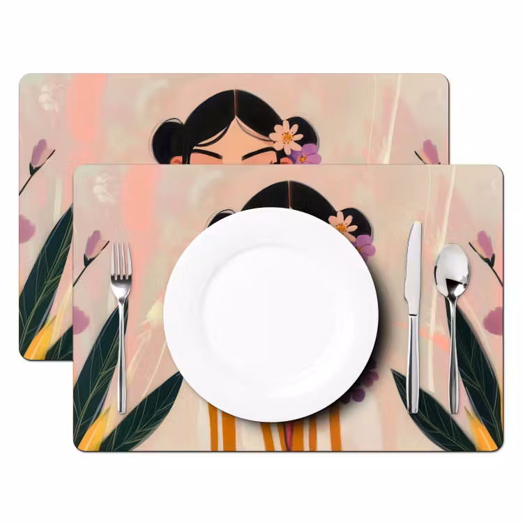 Placemat vinyl - Vrouw - Bloemen - Pastel — 2