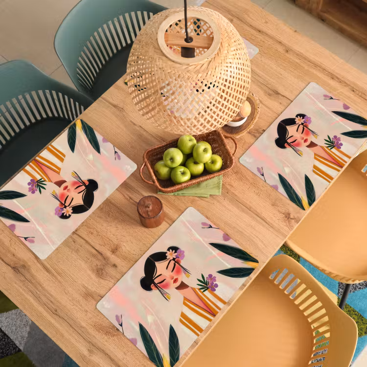 Placemat vinyl - Vrouw - Bloemen - Pastel — 3