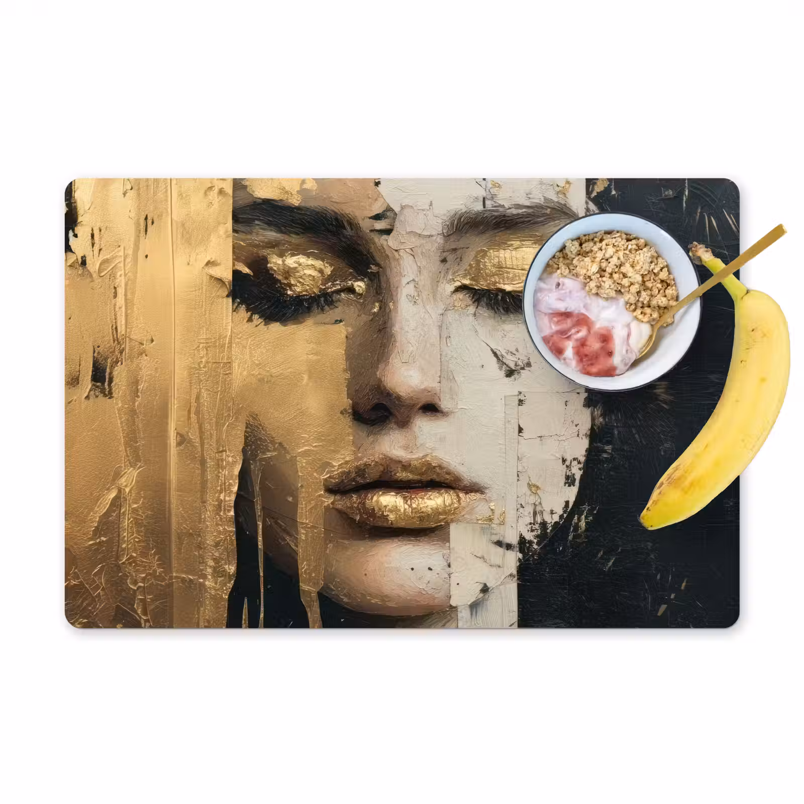 Placemat vinyl - Abstract - Goud - Gezicht - Lippen — 1