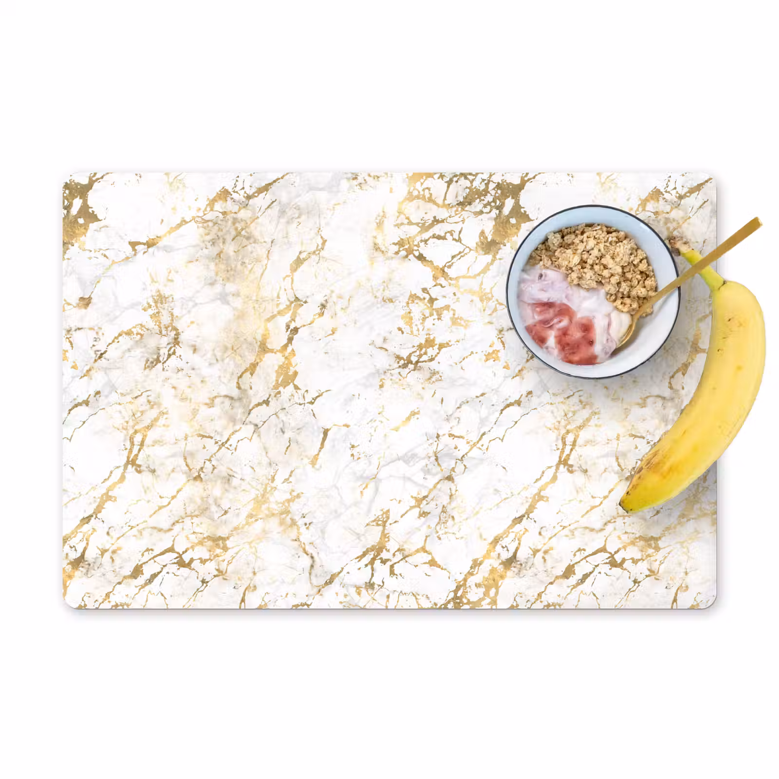 Placemat vinyl - Goudspatten - Wit - Marmer — 1