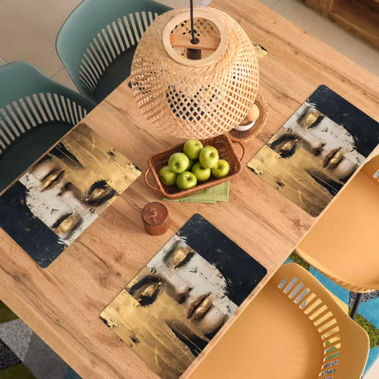 Placemat vinyl - Abstract - Goud - Gezicht - Lippen — 3