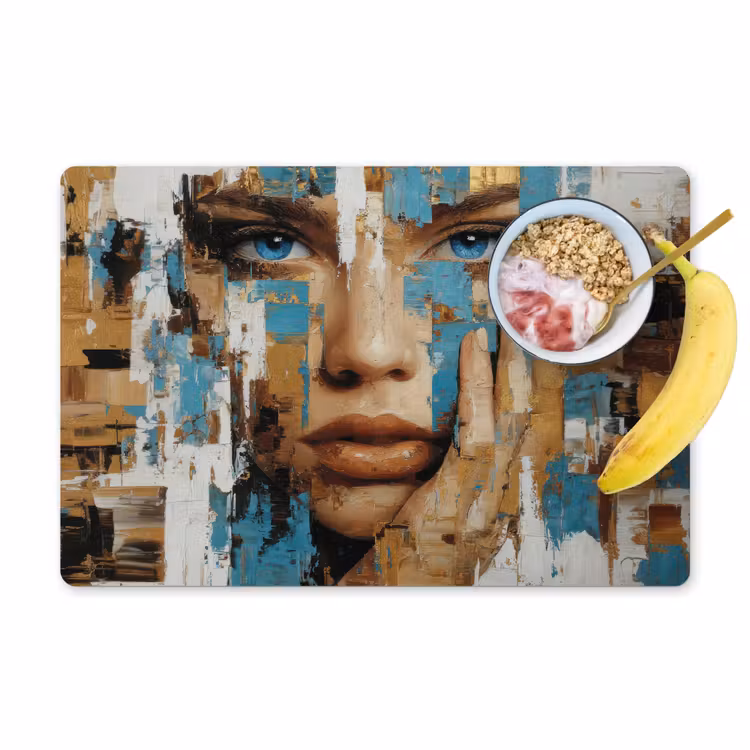 Placemat vinyl - Abstract - Penseelstreken - Blauw - Gezicht — 1