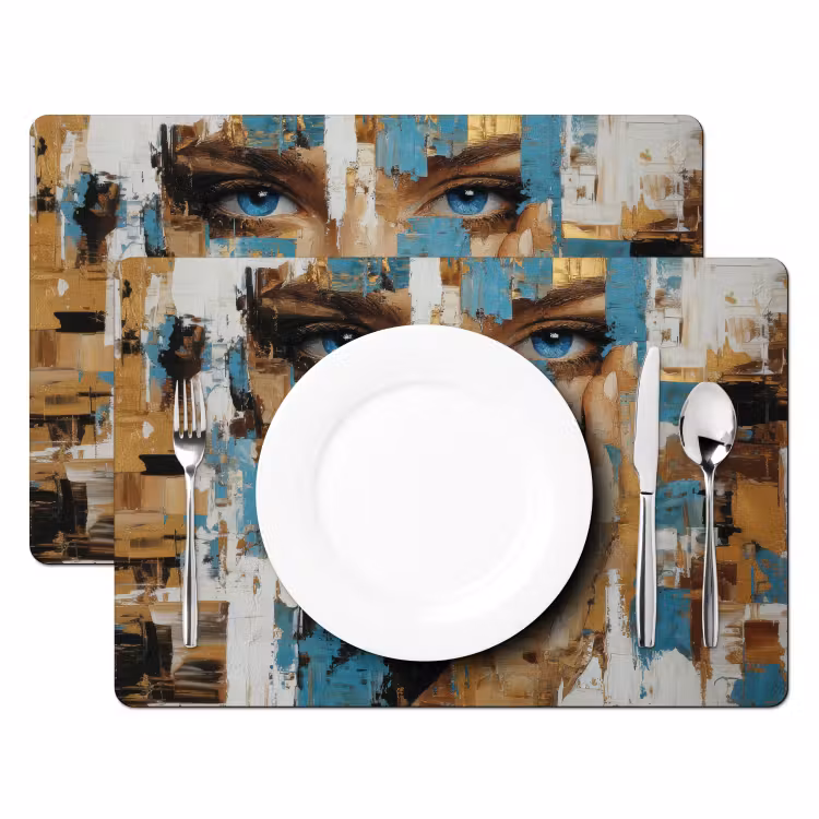 Placemat vinyl - Abstract - Penseelstreken - Blauw - Gezicht — 2