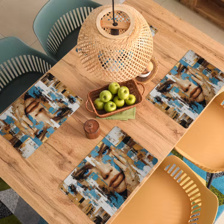 Placemat vinyl - Abstract - Penseelstreken - Blauw - Gezicht — 3