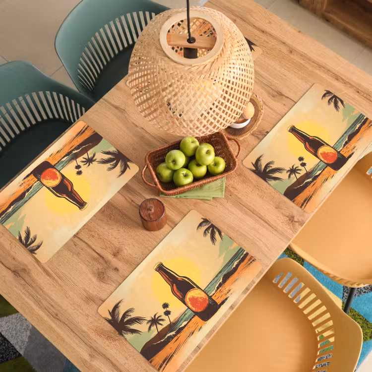 Placemat vinyl - Bierfles - Zonsondergang - Palmbomen - Zee — 3