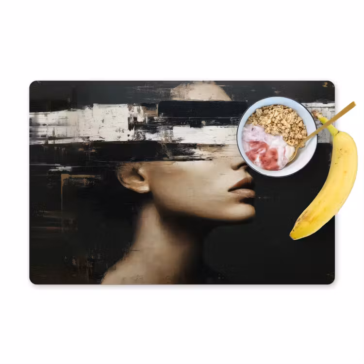 Placemat vinyl - Gezicht - Vrouw - Zwart - Abstract — 1