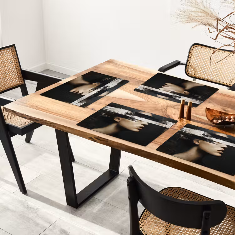 Placemat vinyl - Gezicht - Vrouw - Zwart - Abstract — 4