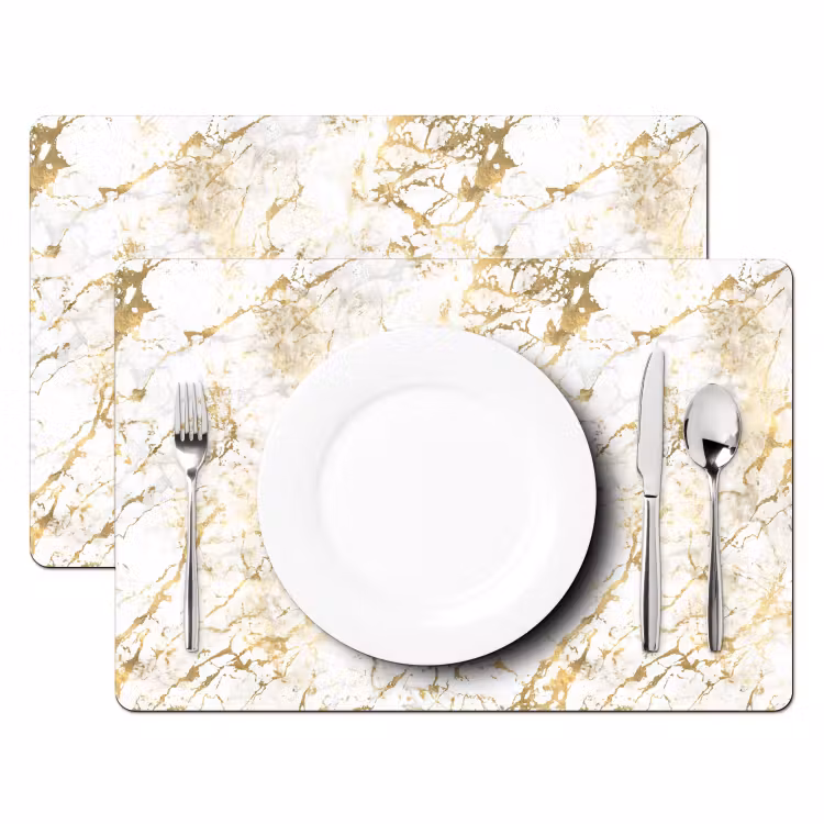 Placemat vinyl - Goudspatten - Wit - Marmer — 2