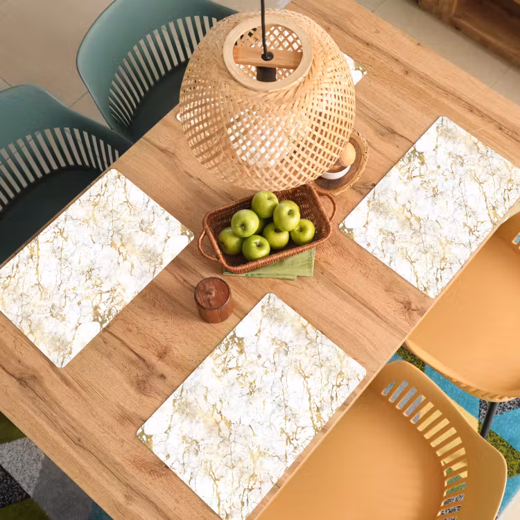 Placemat vinyl - Goudspatten - Wit - Marmer — 3