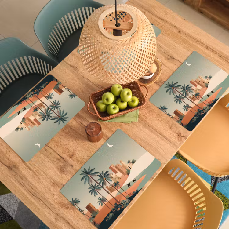 Placemat vinyl - Nachtlandschap - Kamelen - Sterren - zandduinden — 3