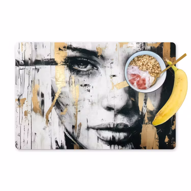 Placemat vinyl - Portret - Vrouw - Penseelstreken - Goud — 1