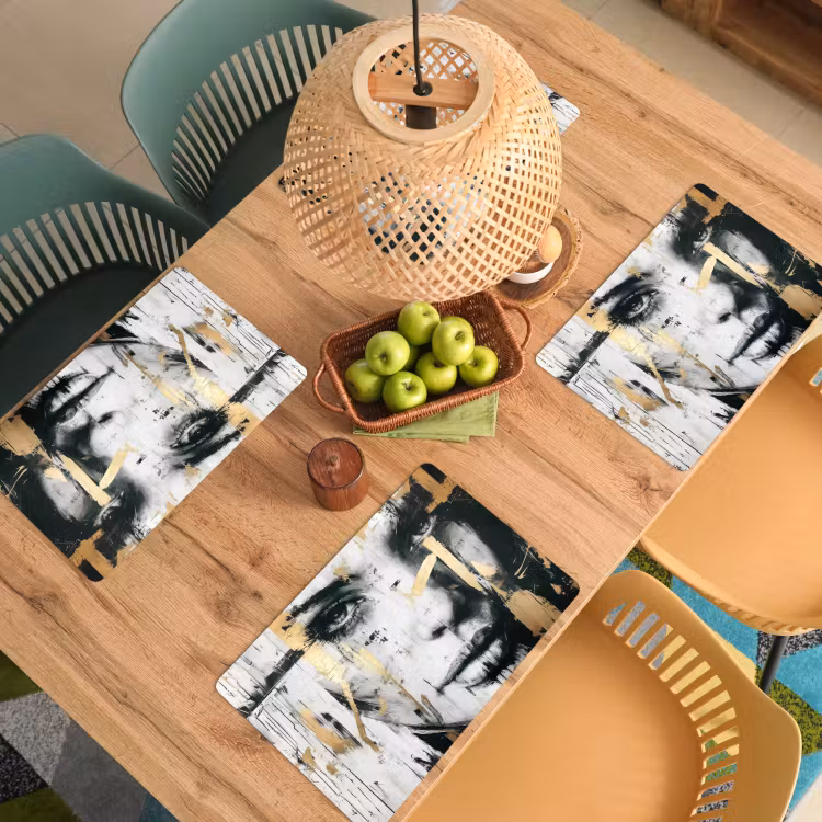 Placemat vinyl - Portret - Vrouw - Penseelstreken - Goud — 3