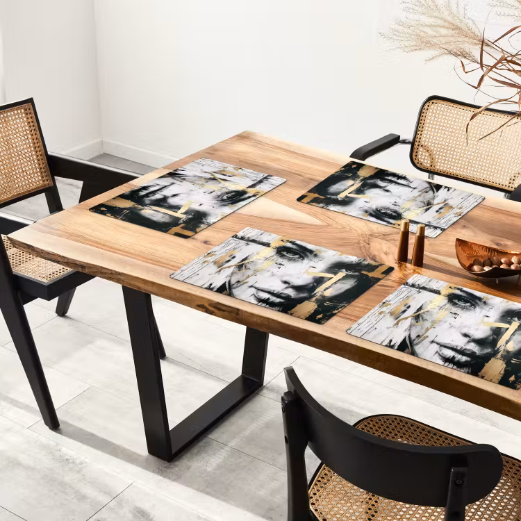 Placemat vinyl - Portret - Vrouw - Penseelstreken - Goud — 4