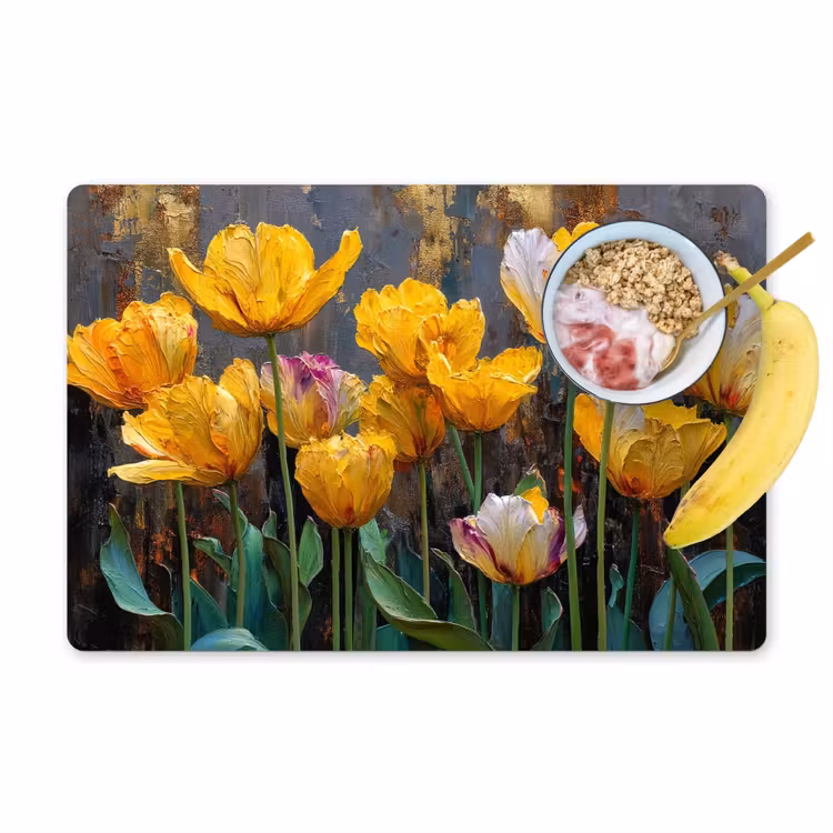 Placemat vinyl - Tulpen - Geel - Penseelstreken - Abstract — 1