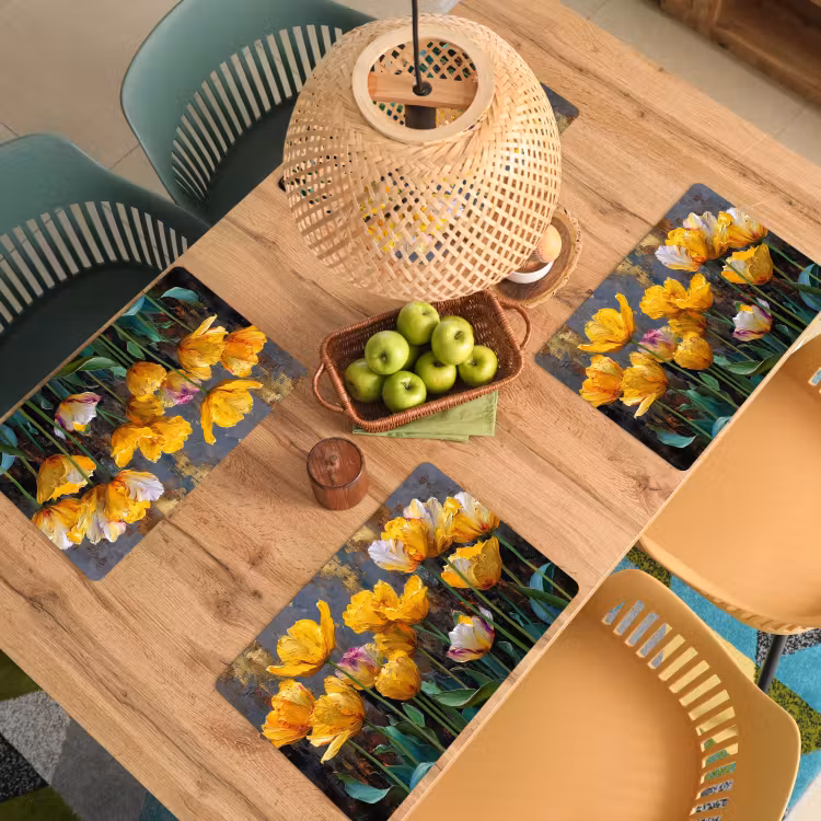 Placemat vinyl - Tulpen - Geel - Penseelstreken - Abstract — 3