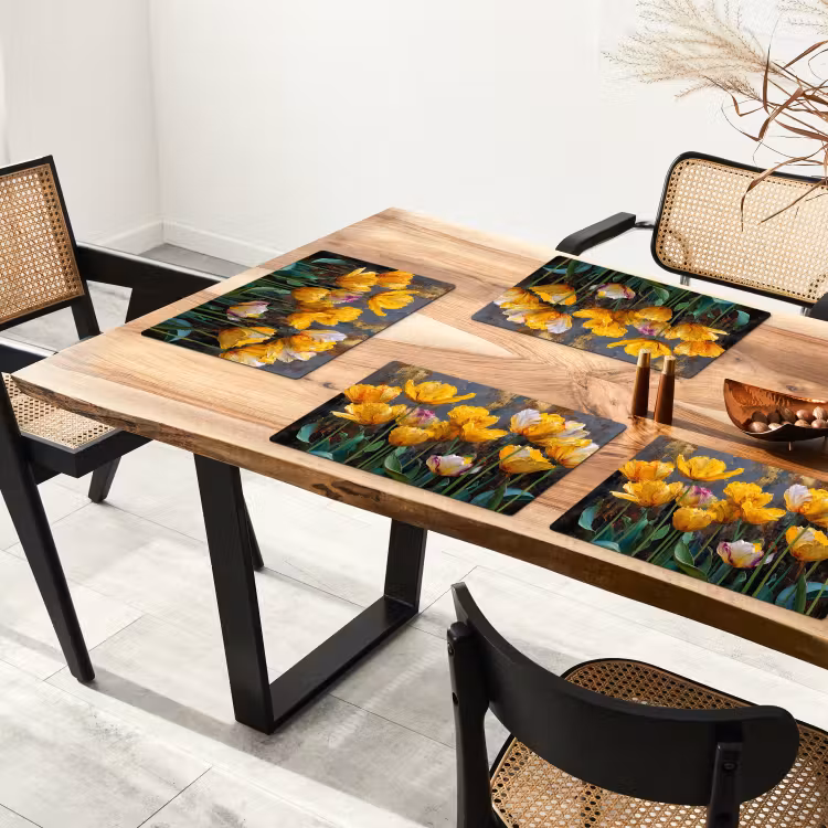 Placemat vinyl - Tulpen - Geel - Penseelstreken - Abstract — 4