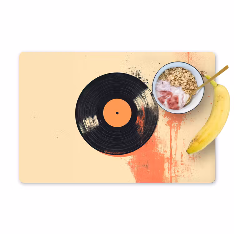 Placemat vinyl - Vinylplaat - Zwart - Verfspatten - Retro — 1