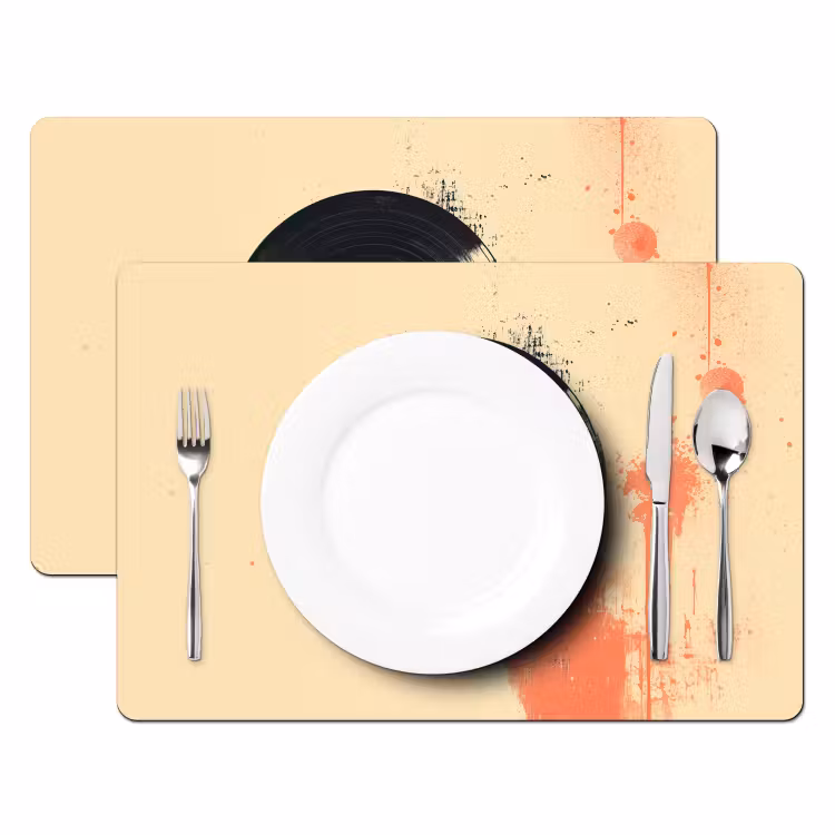 Placemat vinyl - Vinylplaat - Zwart - Verfspatten - Retro — 2