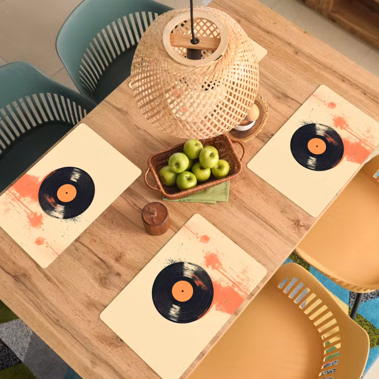 Placemat vinyl - Vinylplaat - Zwart - Verfspatten - Retro — 3