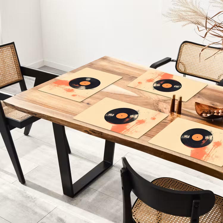 Placemat vinyl - Vinylplaat - Zwart - Verfspatten - Retro — 4
