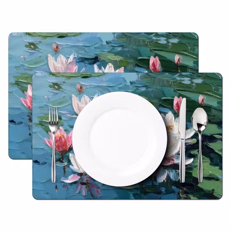 Placemat vinyl - Waterlelies - Bloemen - Roze - Water — 2