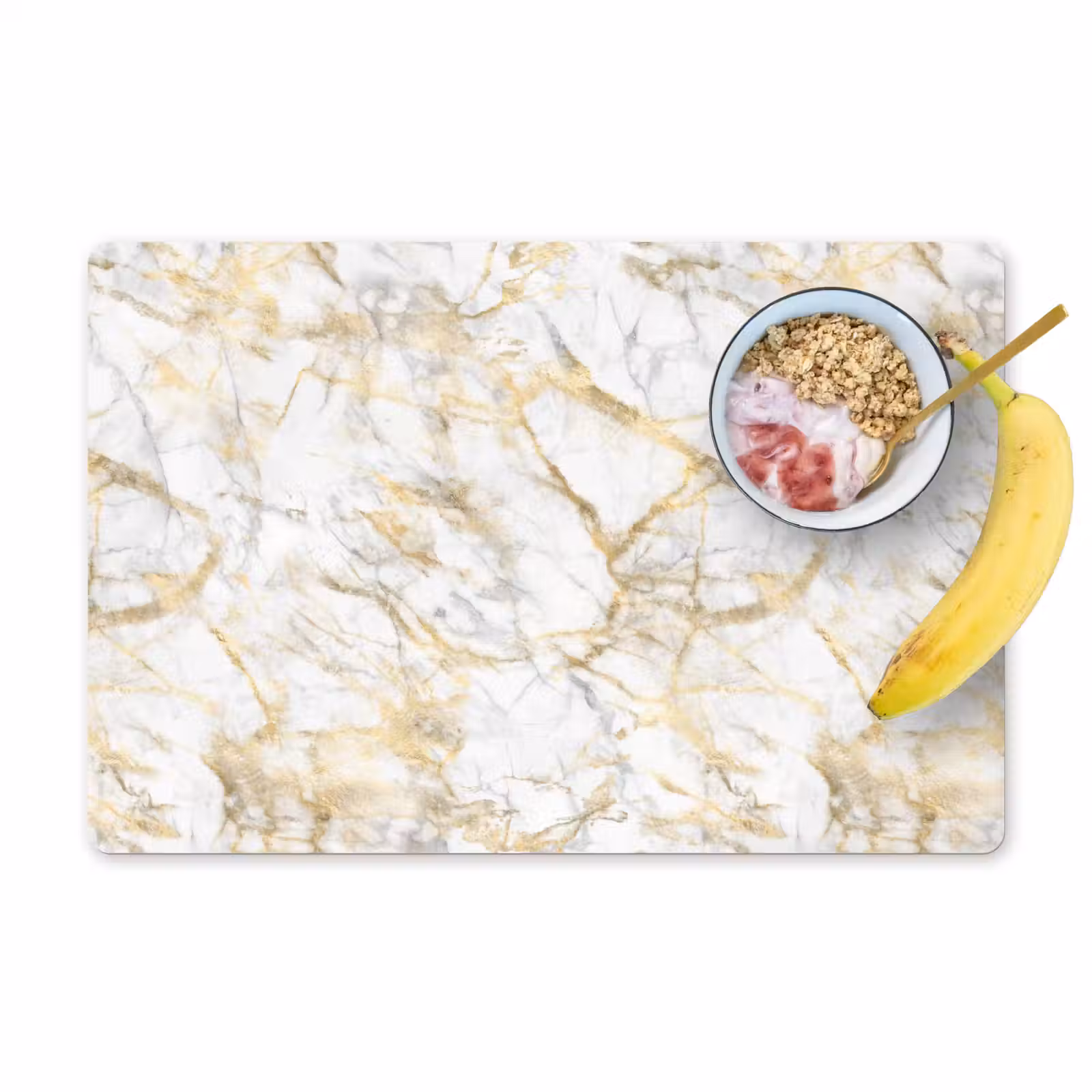Placemat vinyl - Marmer - Wit - Expressief - Goudaccenten — 1