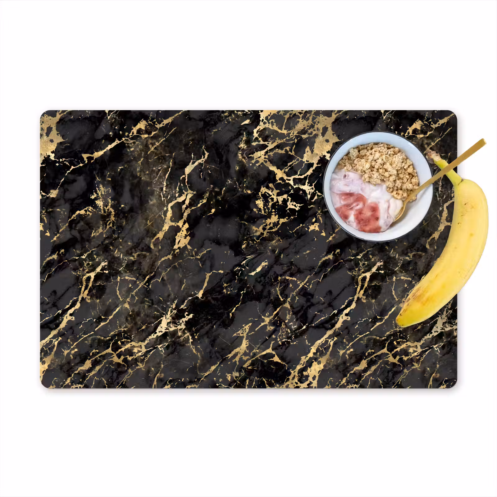 Placemat vinyl - Marmer - Zwart - Goudstructuur — 1