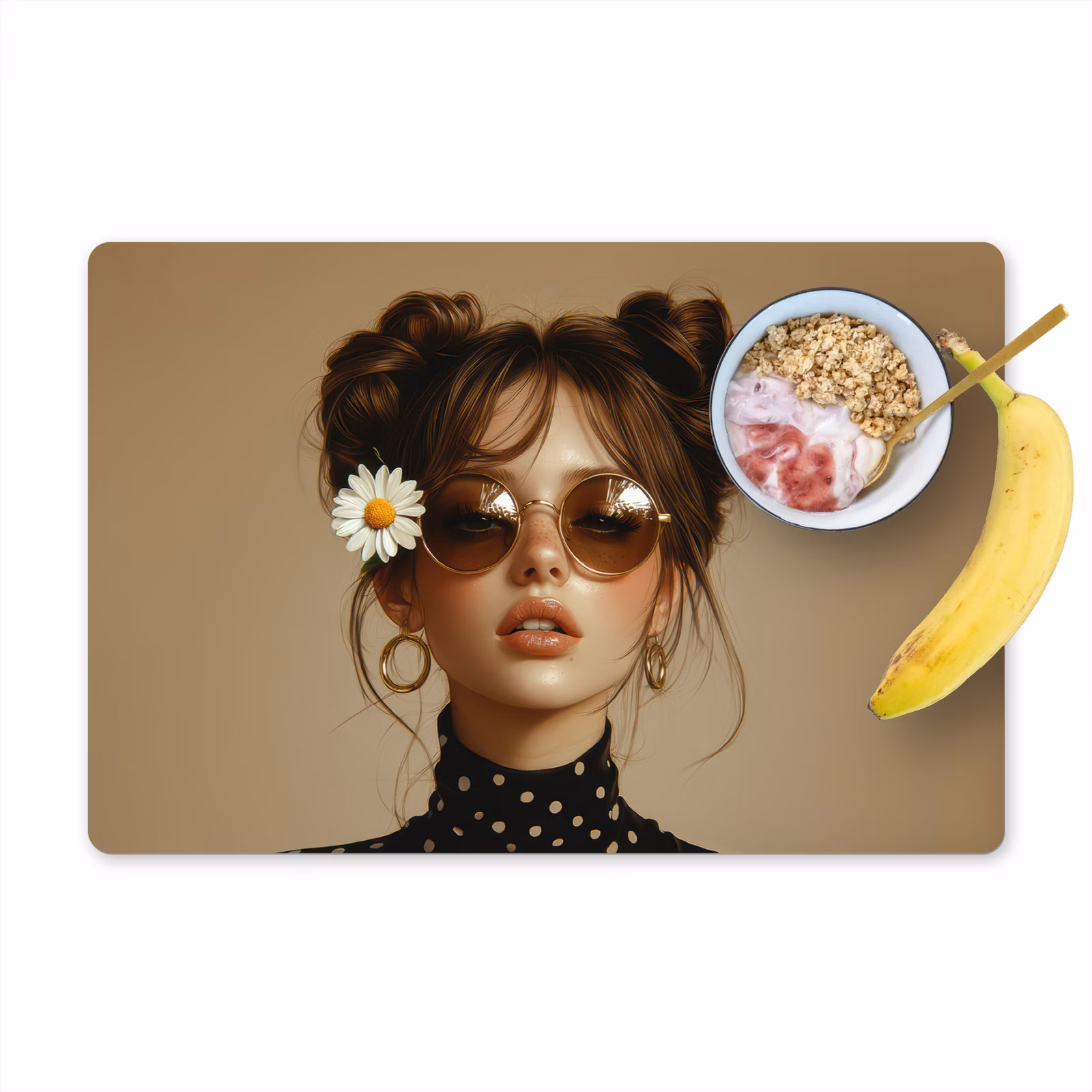 Placemat vinyl - Vrouw - Beige - Bloem - Modern - Portret — 1